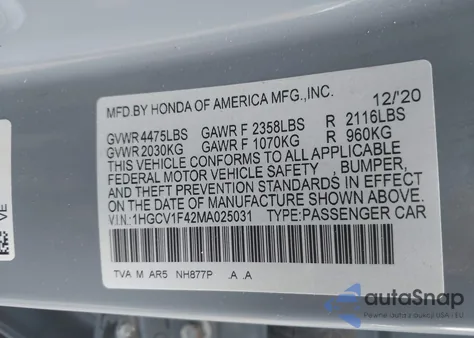 2021 Honda Accord Sport Special Edition из США, поврежденный, VIN 1HGCV1F42MA025031